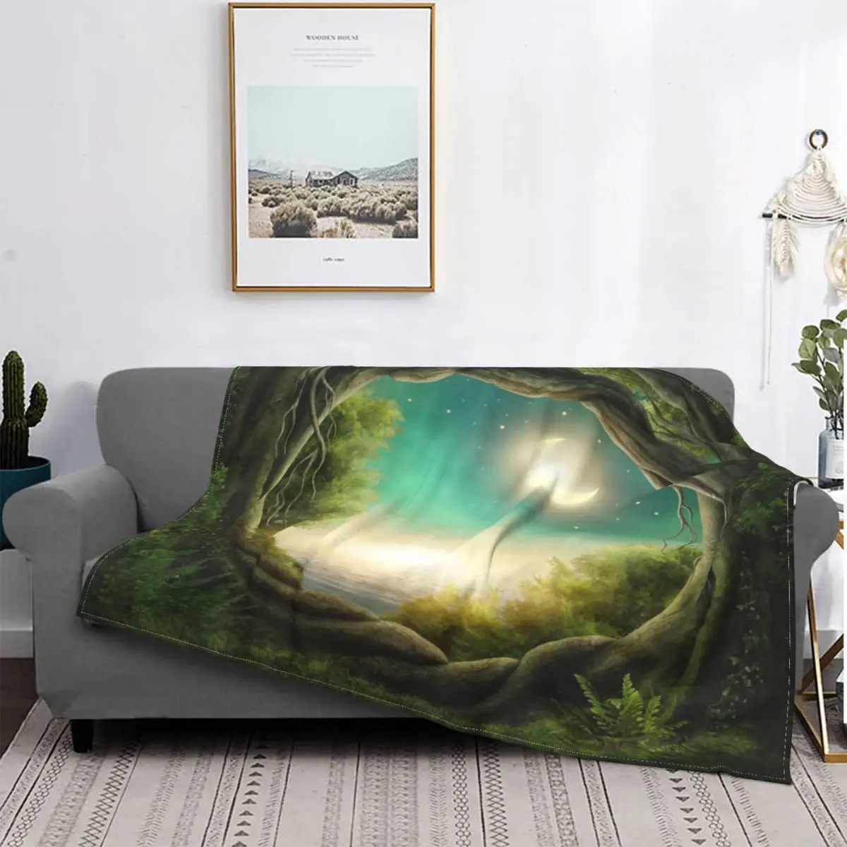 

Magic Moon Tree Blankets Coral Fleece Plush Autumn/Winter Landscape Lightweight Thin Throw Blanket for Sofa Bedroom Bedspreads