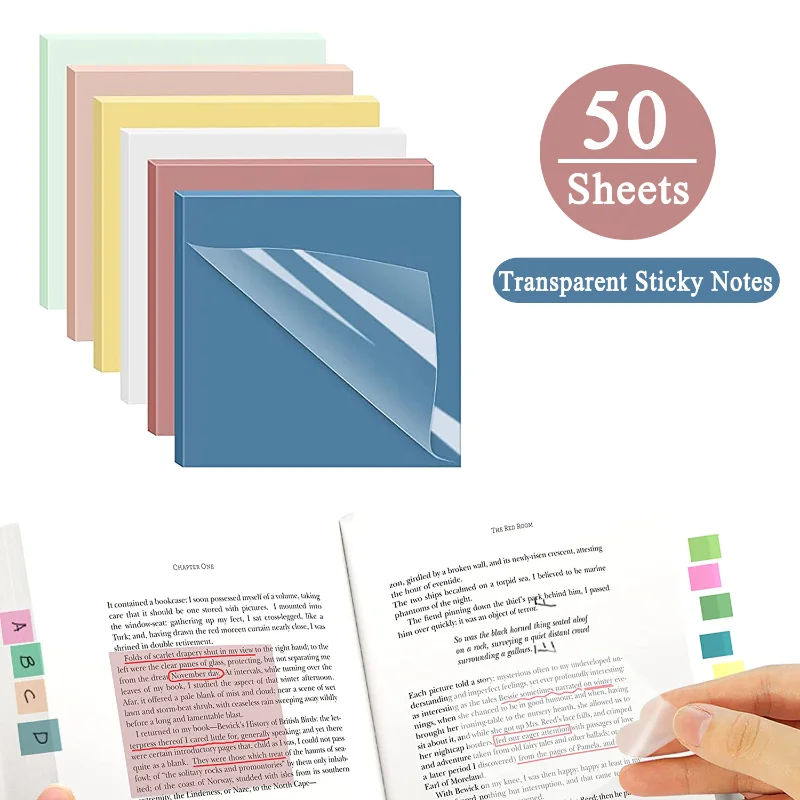 

Waterproof Transparent 50 Memo Pad Sticky Notes Bookmark Marker Memo Sticker Paper Office School Student Supplies Stationery