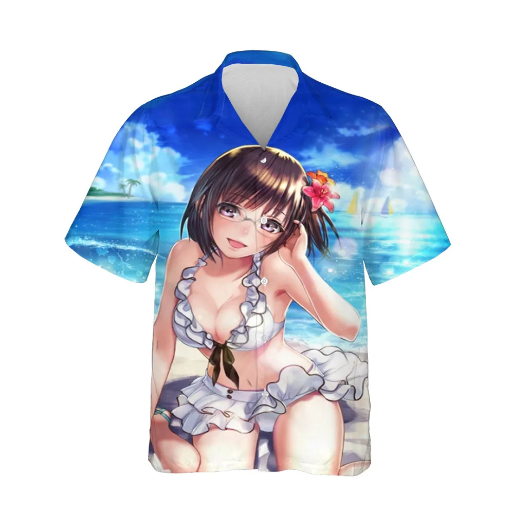 

Jumeast 3D Bikini Anime Men Shirts Cute Sweet Girl Baggy Clothes Summer Short Sleeve Shirt For Men Casual Streetwear Blouses Top