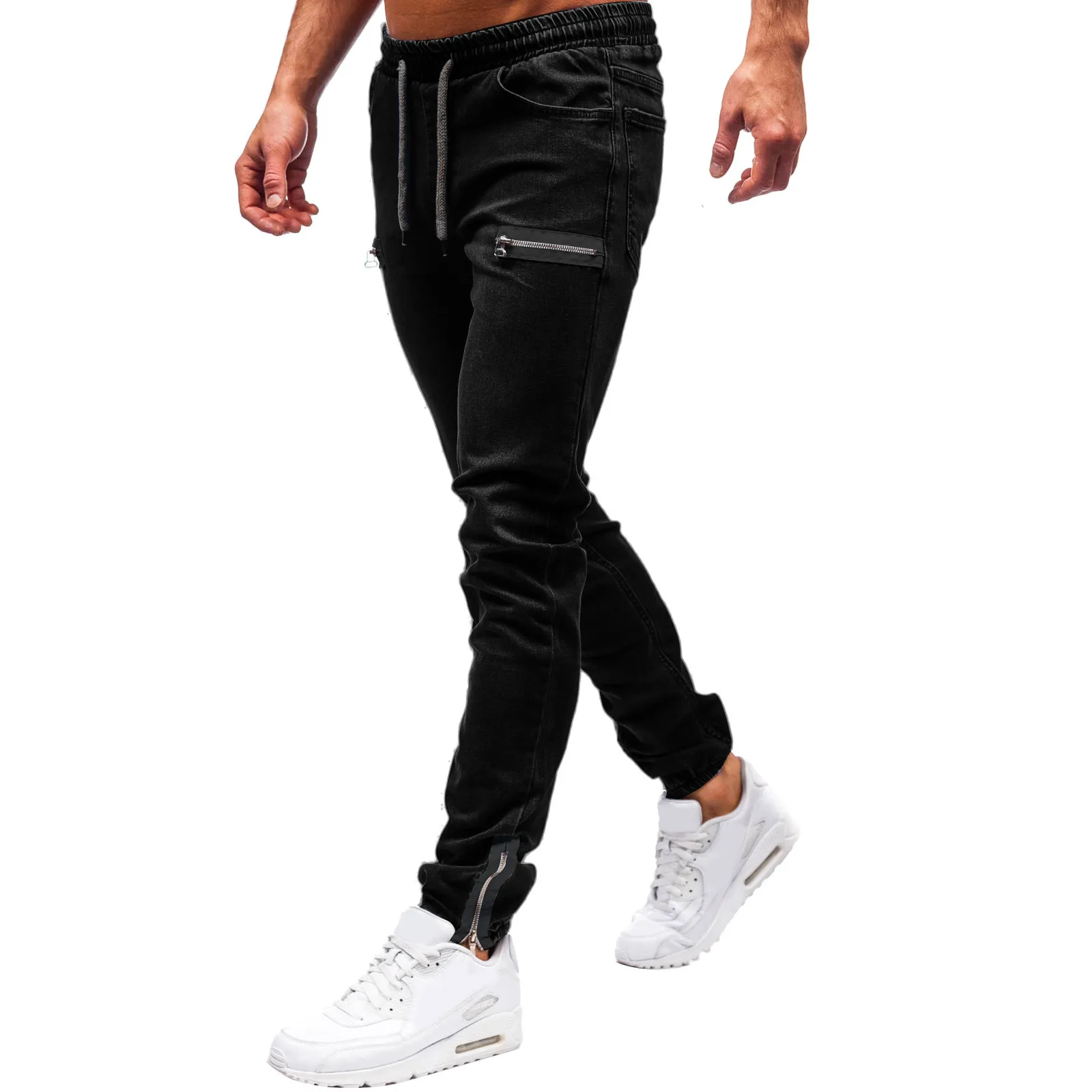 Men Fashion Casual Short Trousers Pure Colour Jean With Zipper Pocket Jean Trouser Solid Fashion Jean
