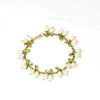 2022 new girlfriends lacquered pearl lily of the valley leaf floral bracelet personality temperament ethnic style accessories