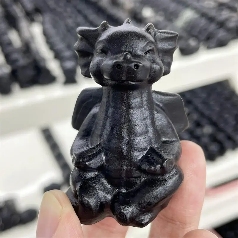 

Натуральный Черный Дракон из обсидиана мультяшное животное кристалл исцеление дома фэн-шуй Рождественское украшение драгоценный камень подарок на день рождения 1 шт.