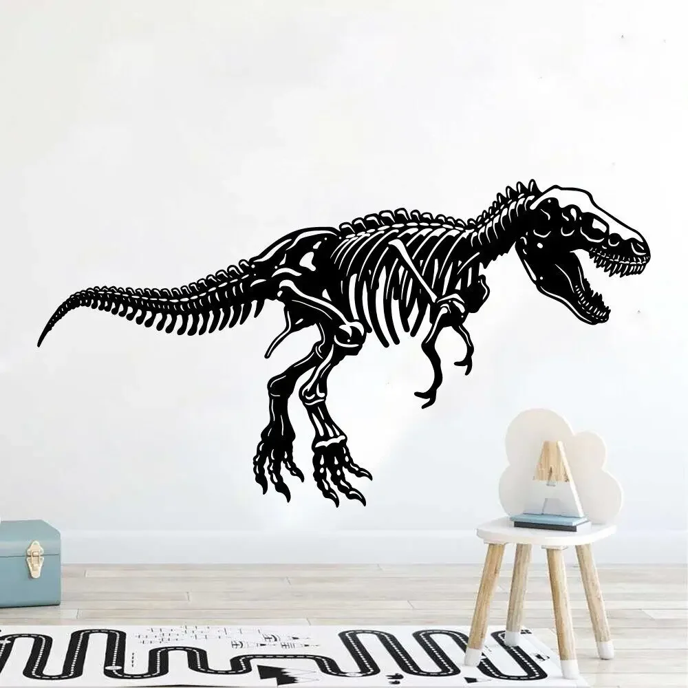 Cartoon Tyrannosaurus Bone Dinosaur Wall Sticker Kids Teen Room Jurasic Park Dino Animal Decal Playroom Vinyl Decor