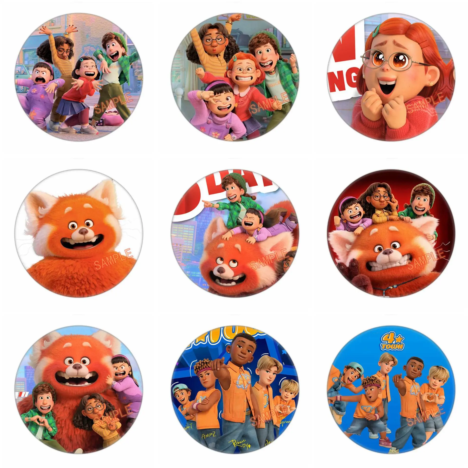 

45MM Disney Pixar Turning Red Brooches Cartoon Panda Badge Bar Haw Tinplate Broochs Cute Clothing Decoration Pogo Pin