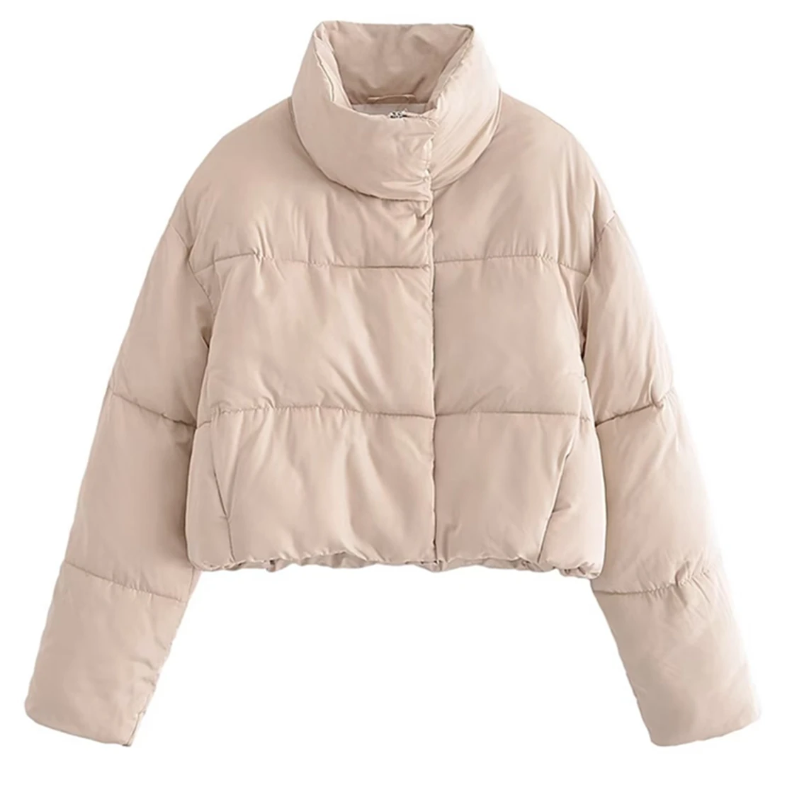 

Jenny&Dave Vintage Loose Drop Shoulder Beige Color Winter Short Parka Coat Women