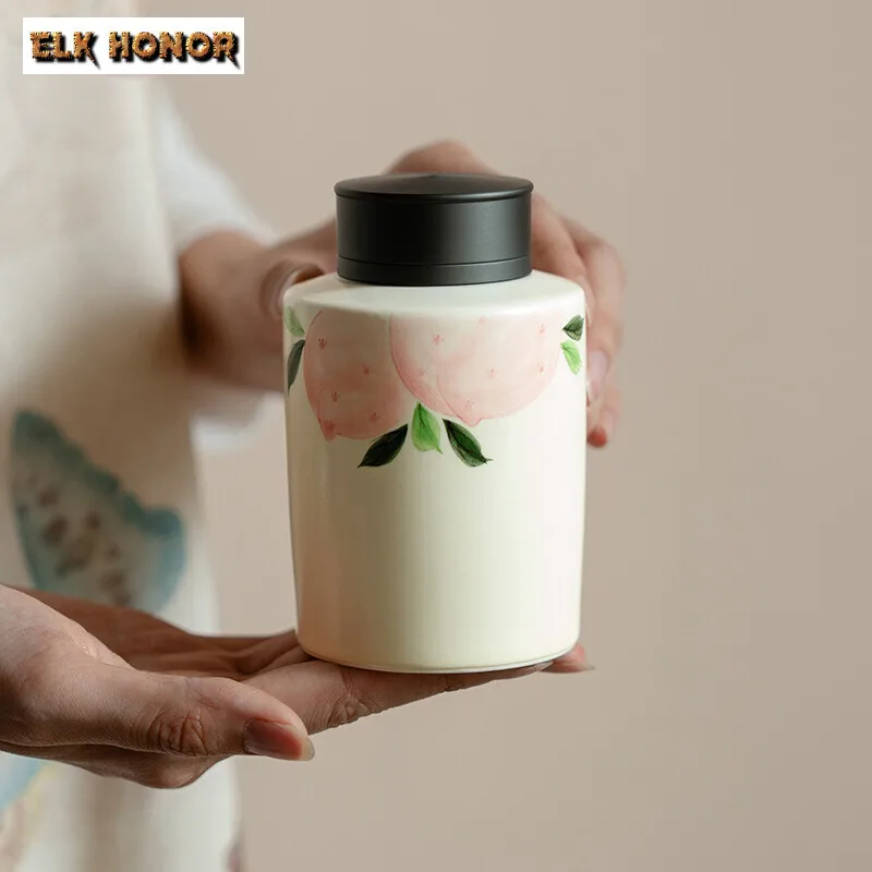 Чистый ручная роспись долговечность персиковая керамическая чайная банка