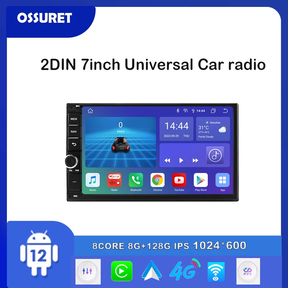 

4G DSP Android 12 Auto Radio Octa Core 7Inch 2DIN Universal Car NO DVD Player GPS Stereo Audio Head Unit Support DAB DVR OBD RDS