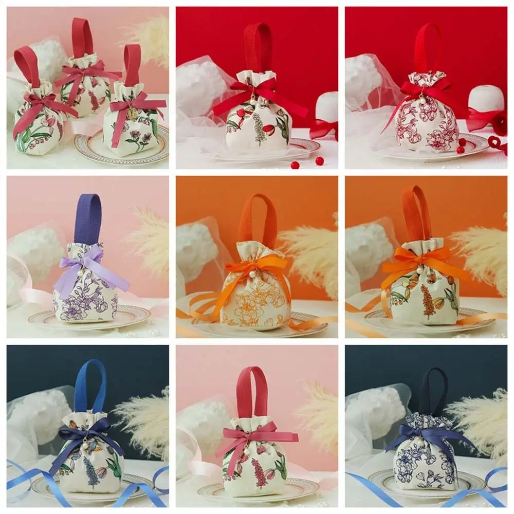 Жемчужный кулон холст сумка на шнурке с цветочным принтом атласная лента бант