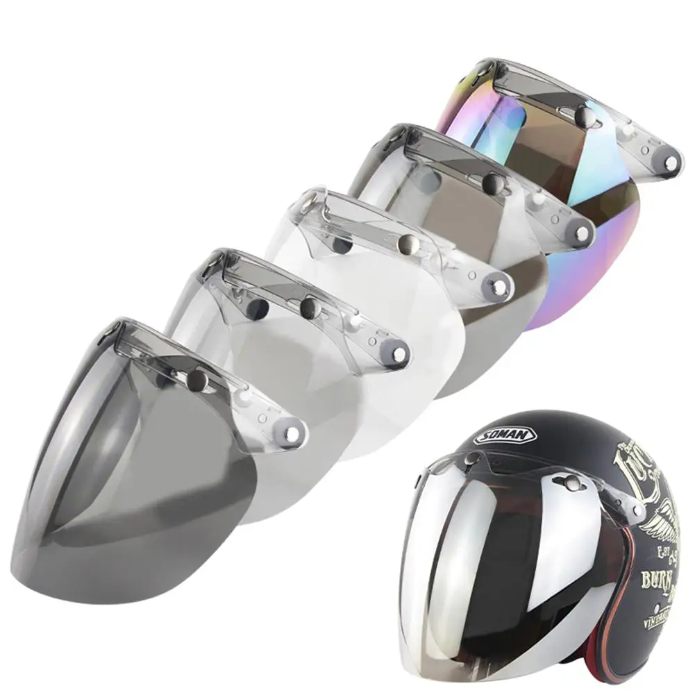

Universal Motorcycle Helmet Lens 3-snap Flip Up Visor Shield Lens Wear-resistant Anti-scratch Windproof Retro Open Face Lens