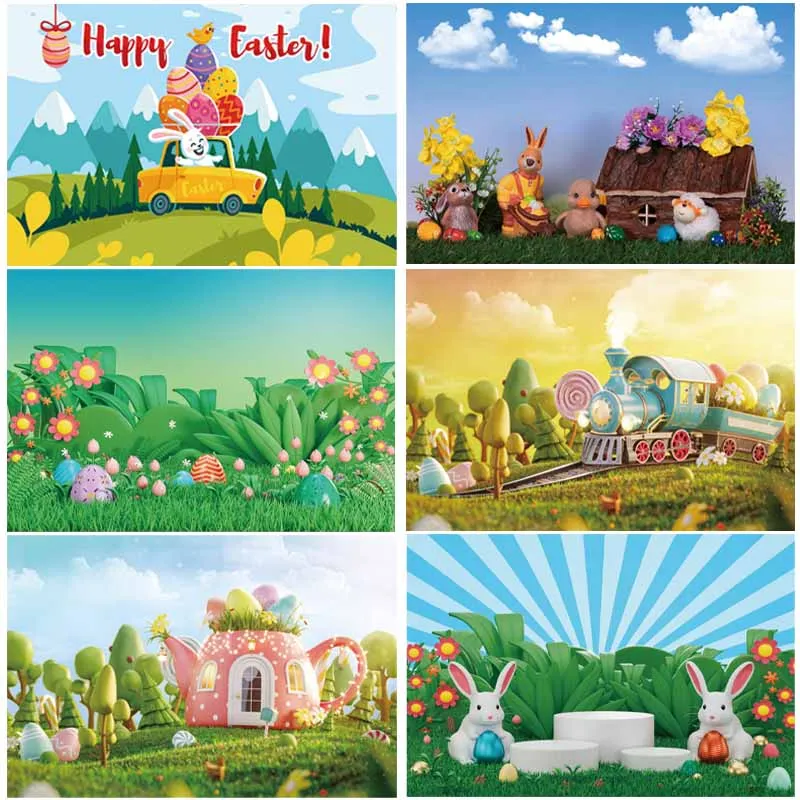 

Spring Easter Backgrounds for Photography Bunny Floral Eggs Baby Portrait Photographic Party Decortion Backdrops Photo Studio