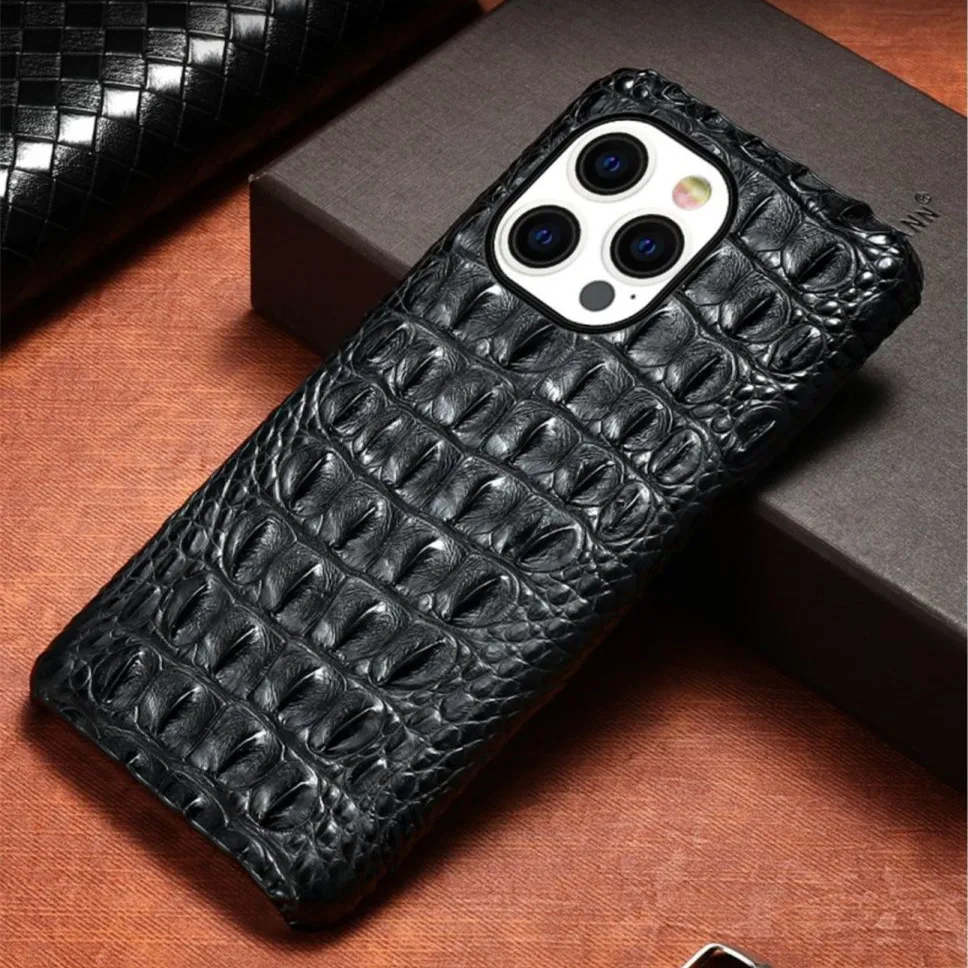 Genuine Crocodile Back Bone Leather Phone Case For iPhone 13 Pro Max 12 11 XS Retro Handmade Alligator Skin Armor Back Cover