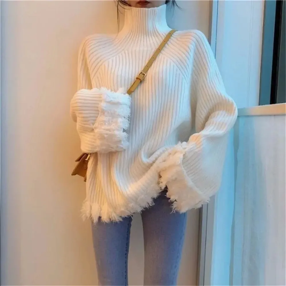 

Knitted Turtleneck Sweater Women Winter Warm Pullover Sweater Casual High Street Patchwork Designer Korean Sweater Women 2022