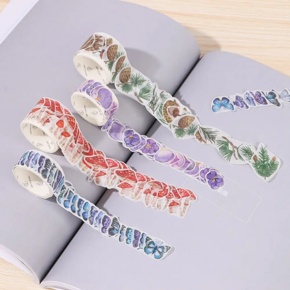 

Hot Sale 100 PCs/Roll Mushroom Butterfly Flower Adhesive Tape Masking Washi Tape DIY Scrapbooking Sticker Label Stationery Decor