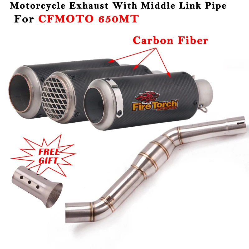 

Motorcycle Exhaust Escape System Modified Carbon Fiber Muffler Middle Link Pipe With Silencer Slip On For CFMOTO 650MT 650 MT