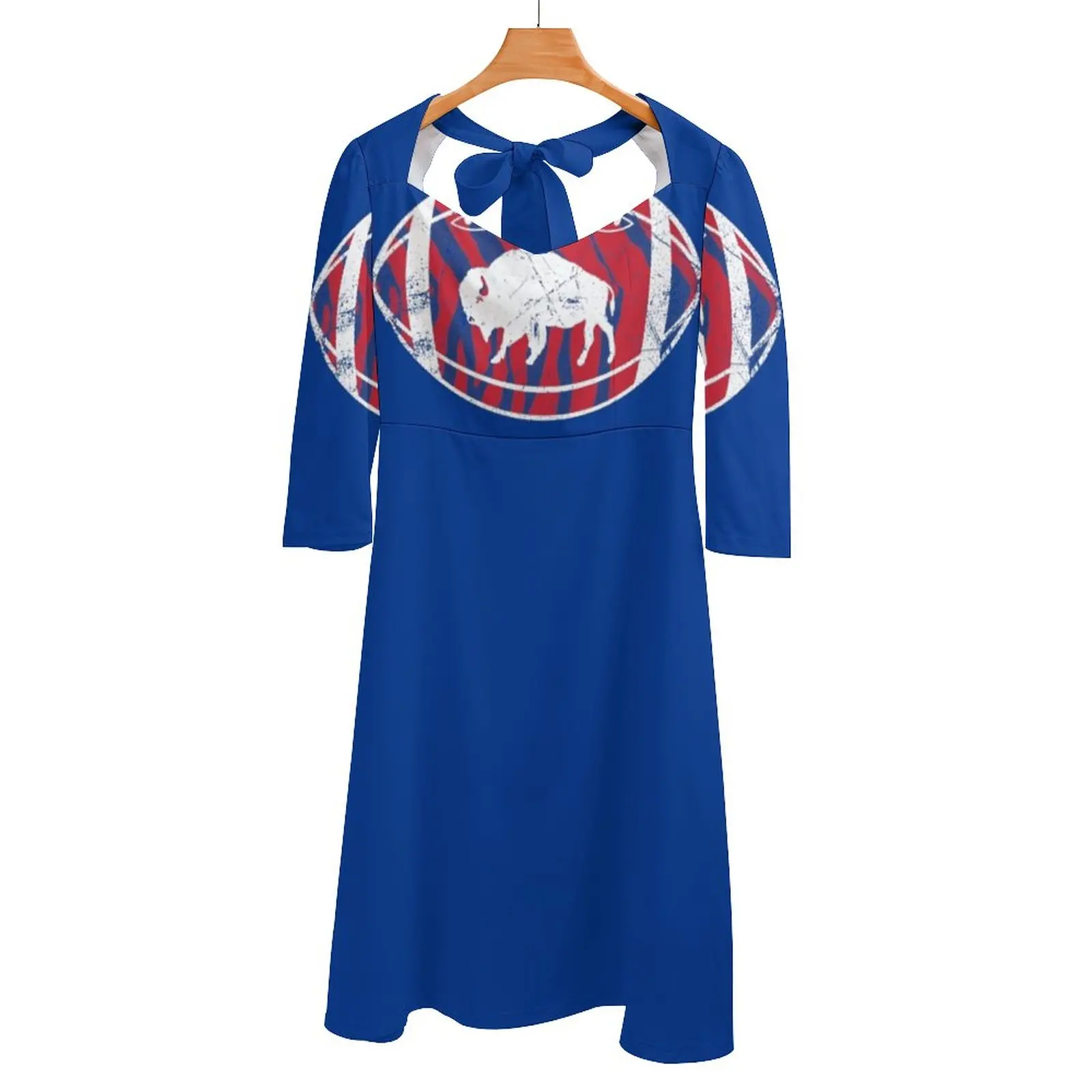 

Mafia Bison Retro Football - Blue Square Neck Dress Back Lacing Backless Dress Elegant Beach Party Dress Korean Bills Mafia