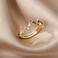 rainbow cz open rings for women ring vintage boho wedding finger ring charm party fashion geometry jewelry gift bijoux femme