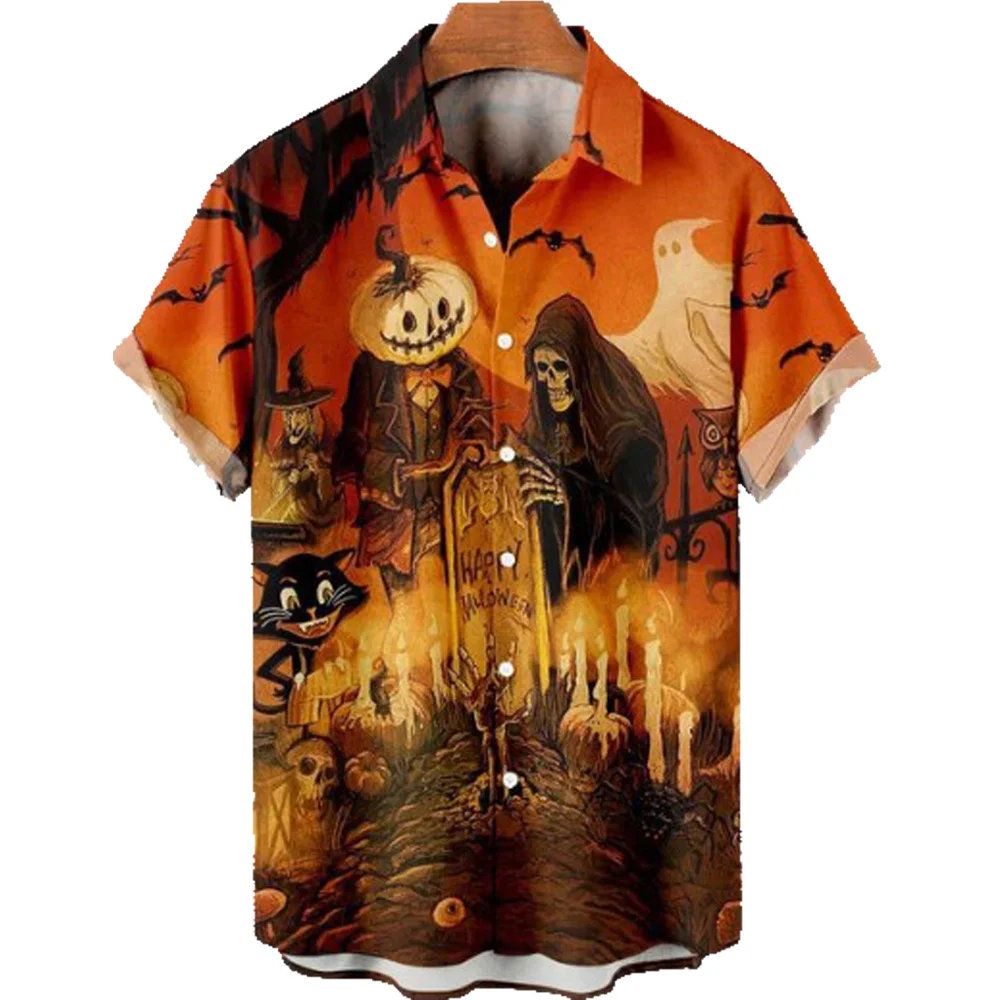 Men's Short Sleeve Horror Night Party Shirts Halloween Tops Harajuku Shirts Holiday Horror Hip Hop Casual Loose T-Shirts Unisex