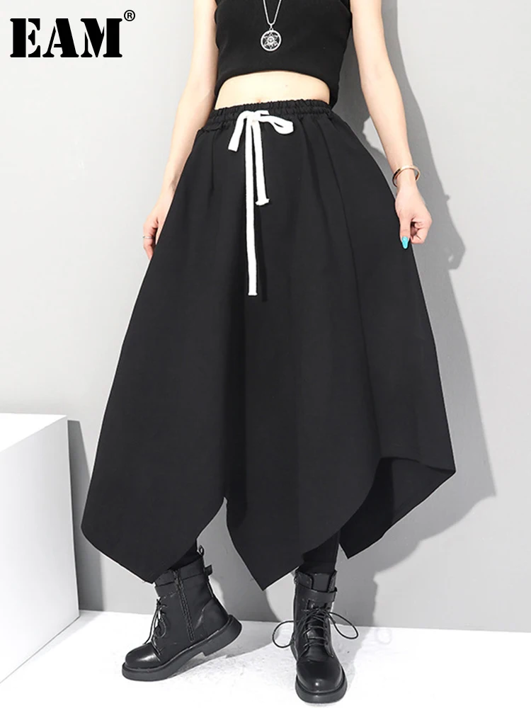 

[EAM] High Elastic Waist Black Bandage Irregular Stitch Vent Half-body Skirt Women Fashion Tide New Spring Autumn 2023 1Z287