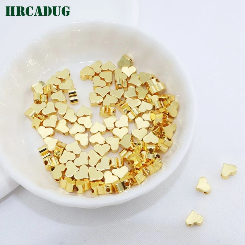 18K Gold Plated Small Love Heart Bead Bracelet Necklace Beaded Material Separation Beads DIY Jewelry Making Supplies Bulk Beads