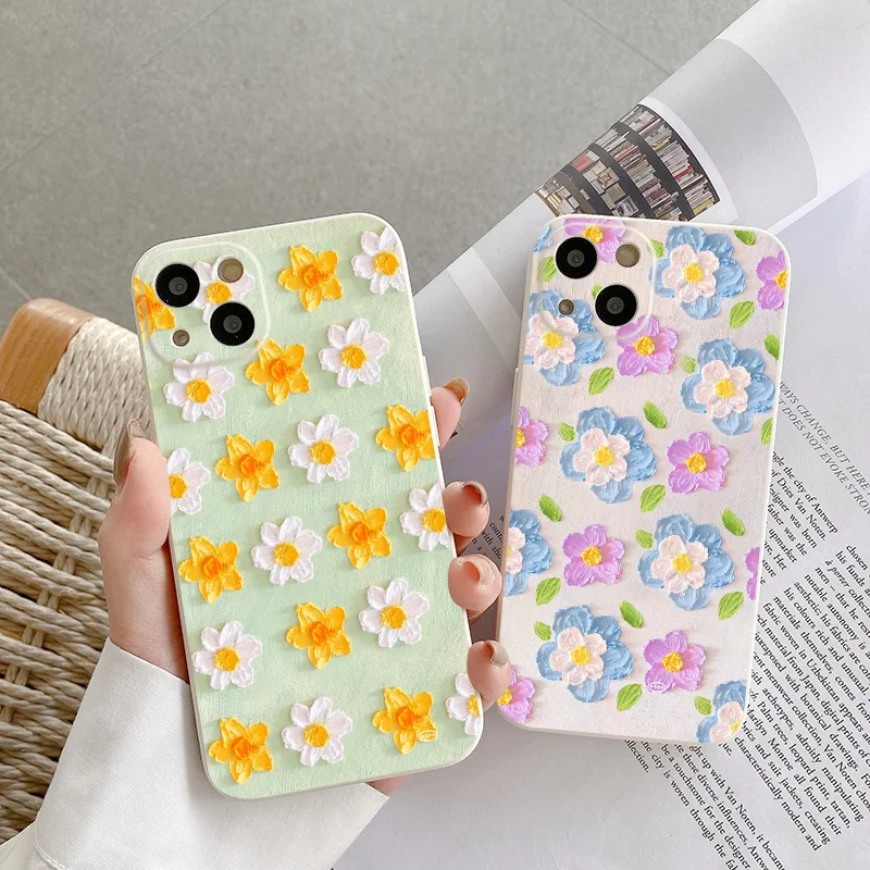 

Transparent Coloring Cute Flowers Girls Case For iPhone 11 12 13 14 Pro Max Mini SE 7 8 Plus XS XR Liquid Silicone Phone Cover