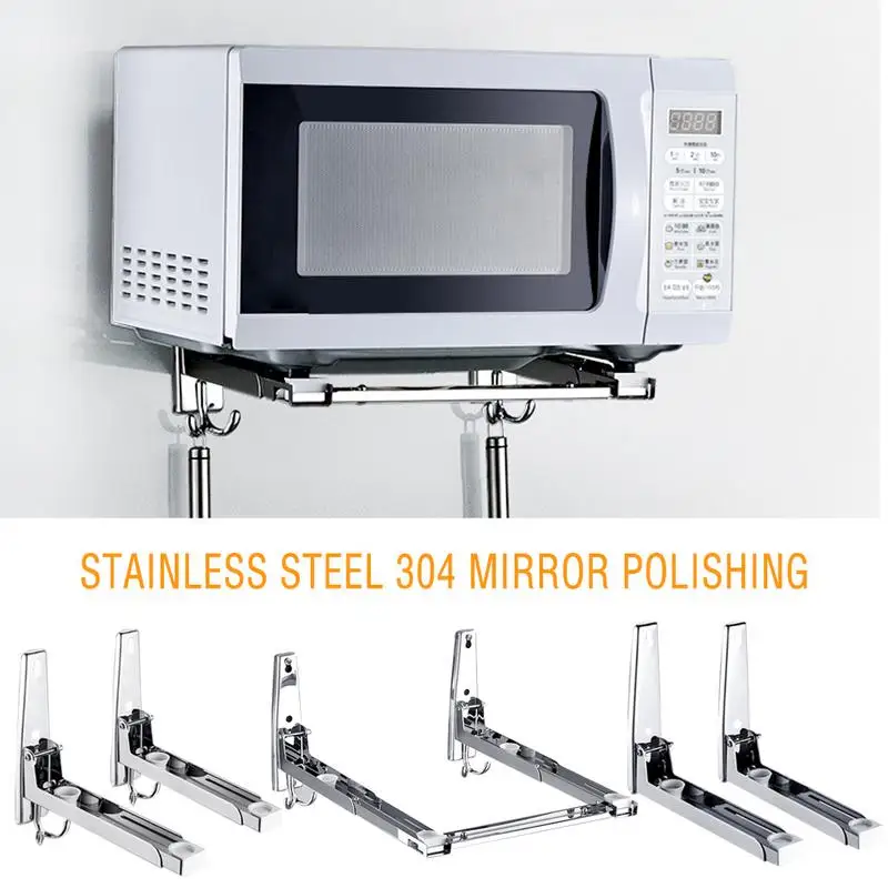 

Microwave Oven Bracket Holder Stainless Steel Wall-Mounted Retractable Kitchen Shelf Adjustable Oven Thickened Rack Accessories