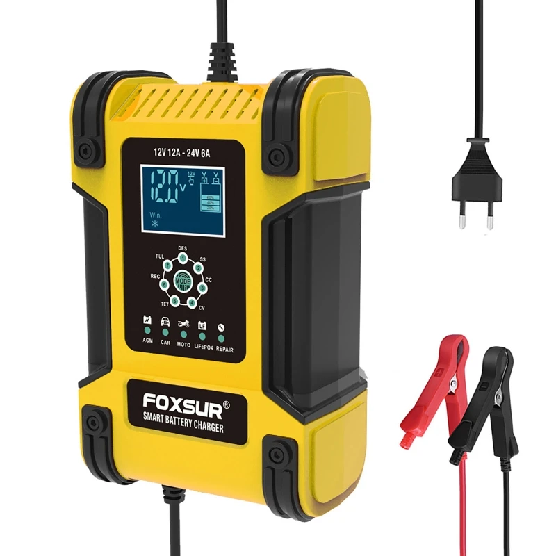 

Full Automatic Car Battery Charger 12V 12A /24V 6A Digital Display Battery Charger Power Pulse Repair Chargers Wet Dry Lead Acid