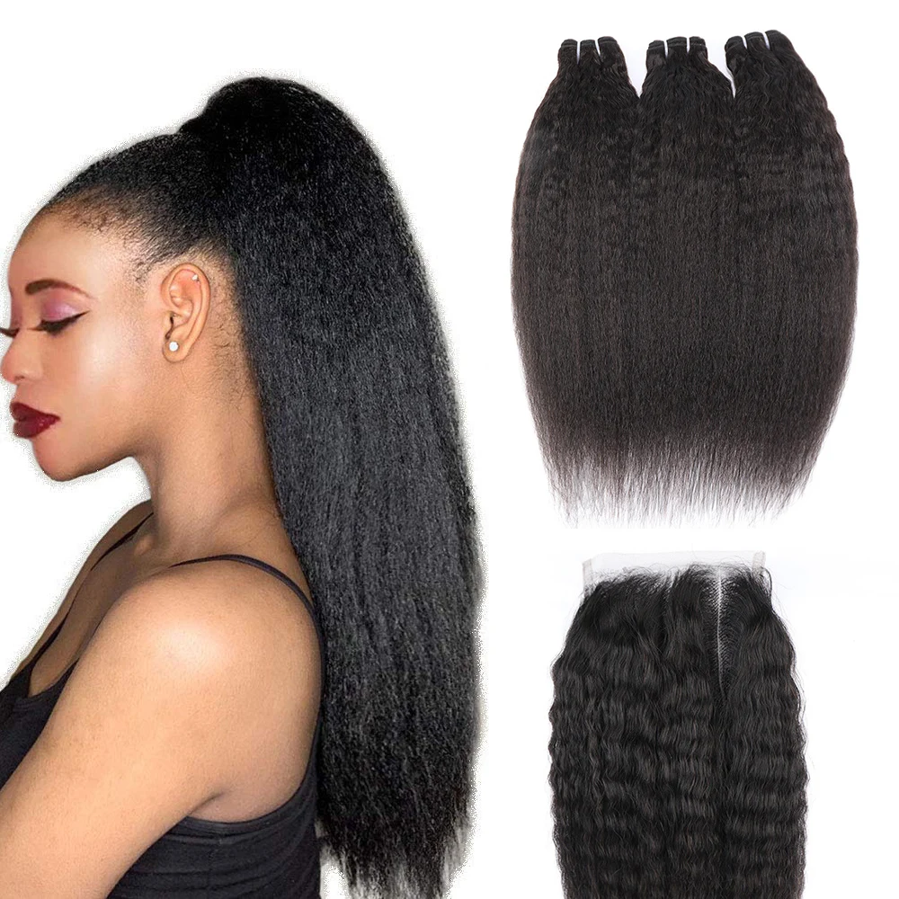 20 22 24 Inch Kinky Straight Human Hair Bundles Yaki Kinky S