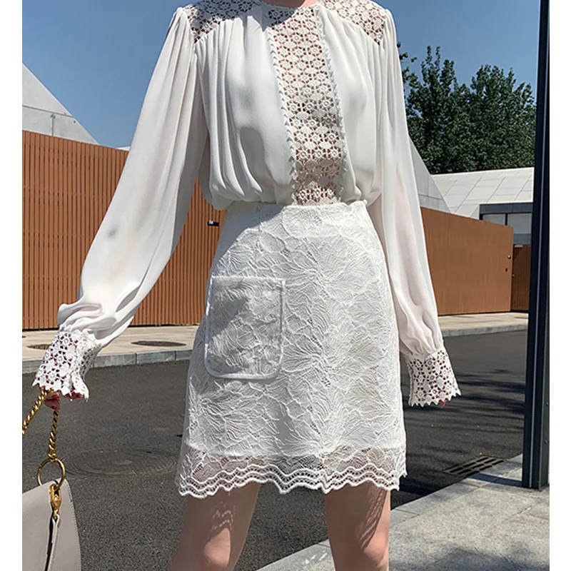 

Mona three-dimensional water soluble lace short skirt, women's cute, slimming, slim, small, A-line skirt, white summer