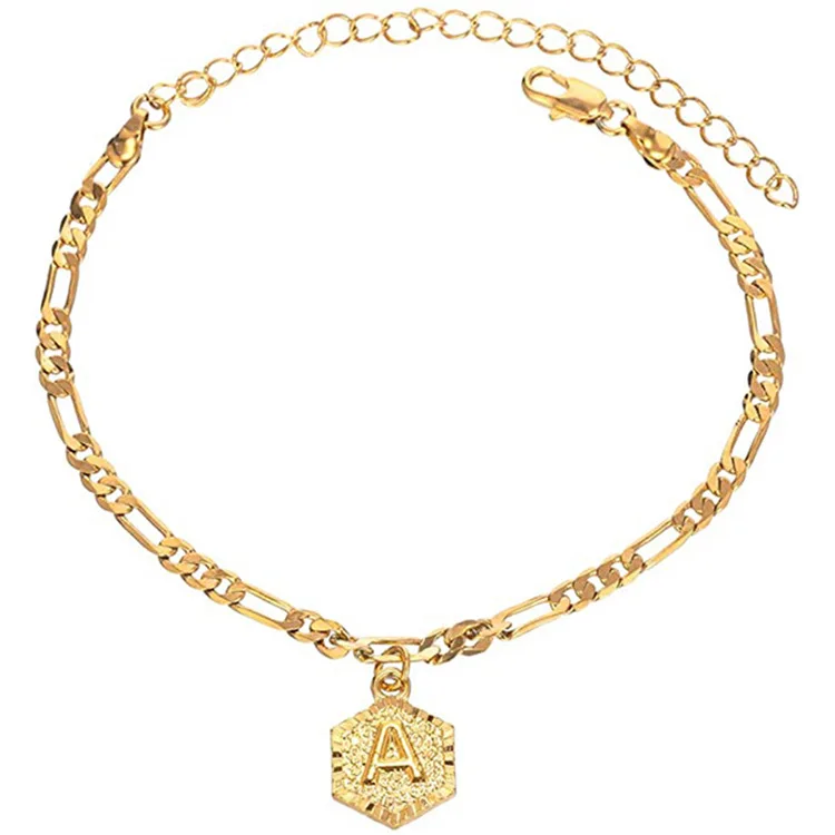 

1 set 26pcs A-Z Initial Ankle Bracelets for Women Men18K Gold Silver Figaro Cuban Link Anklet Bracelet for Women Teen Girls,