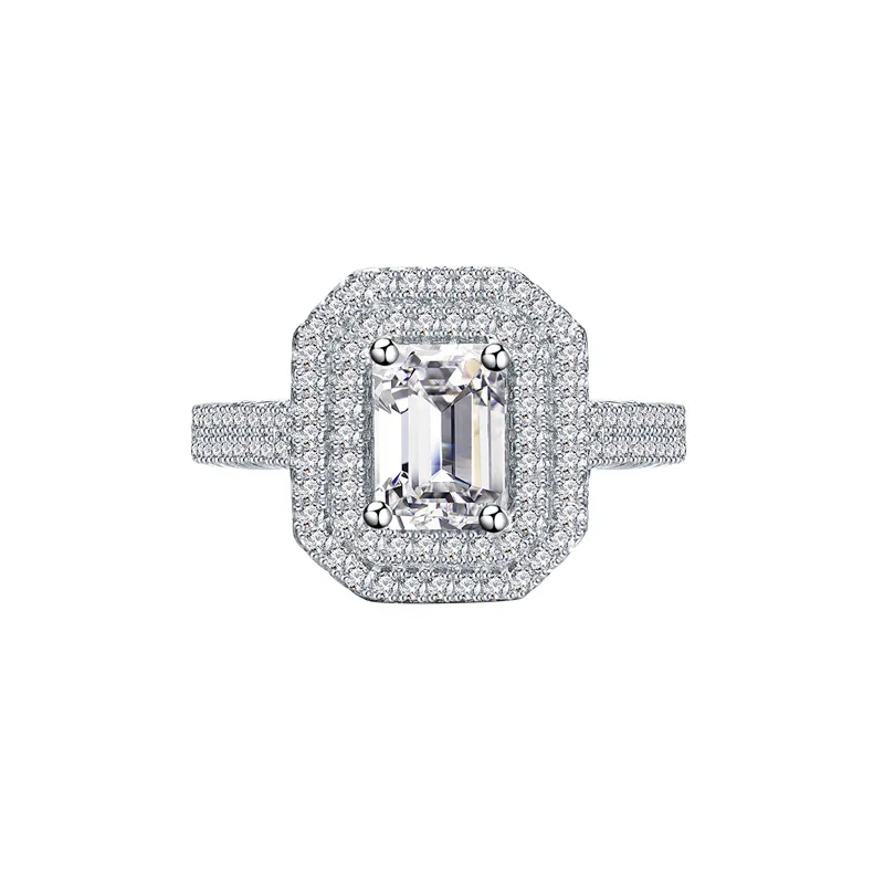 Zhenchengda 925 пробы Серебряное прямоугольное кольцо с основным бриллиантом 5*7 из