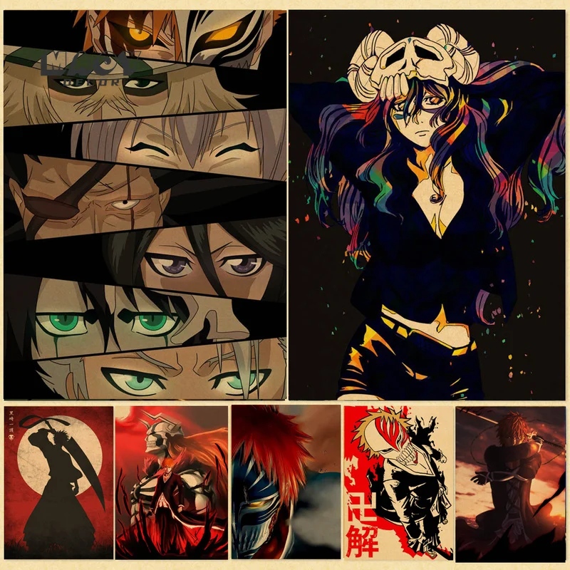 

Bleach Frame Poster Japanese Anime Kraft Paper Retro Posters Home Room Store Wall Decor Collection Art Painting Wall Stickers