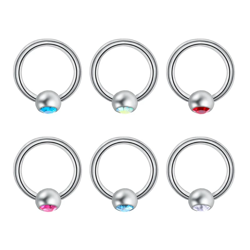 5/6 PCS/Lot G23 Titanium Nose Ring High Quality Opal Zircon Stone Captive Bead Rings Fashion Piercing Body Jewelry