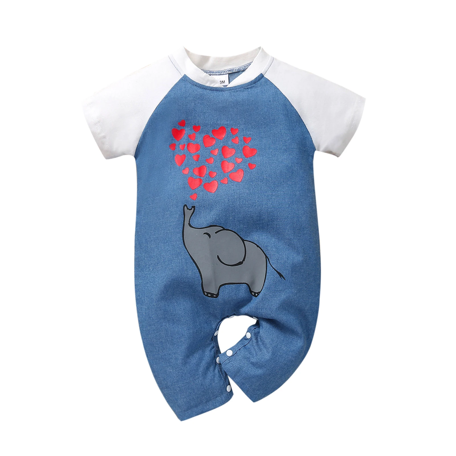 

Newborn Baby Clothing Round Neck Short Sleeve Romper Cartoon Elephant Print Button Patchwork Simple Style Casual Lovely Playsuit