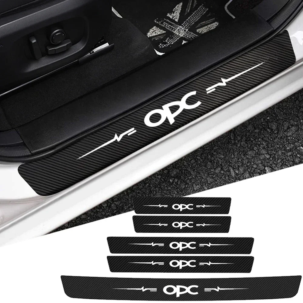 Car Door Threshold Scuff Plate Carbon Fiber Sill Protector Stickers For Opel OPC 2023 Logo Trunk Entry Pedal Guards Tape