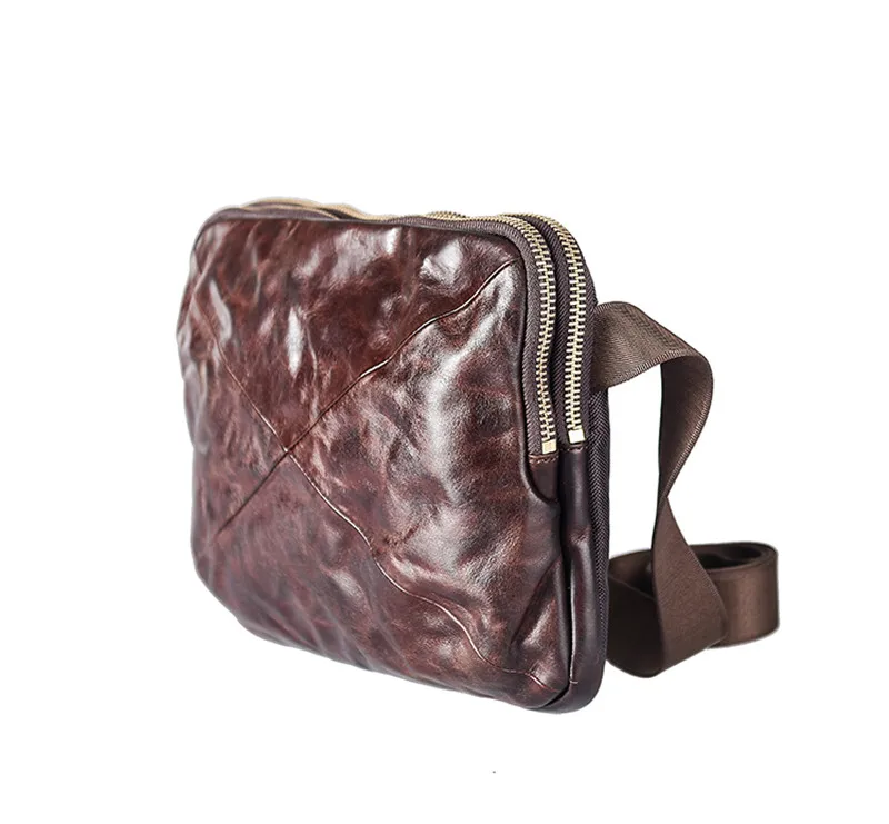 Vintage fashion designer natural genuine leather men's large-capacity chest bag outdoor weekend multi-function messenger bag