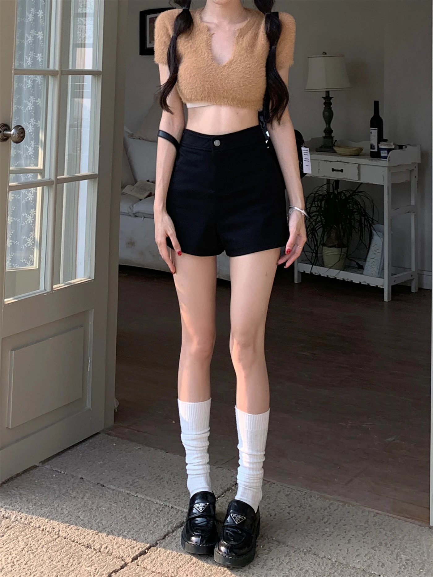 Black High Waist Stretchy A-line All Match Shorts for Women Summer Elegant Chic Tender Skinny Hot pants Ladies Sexy Korean Short