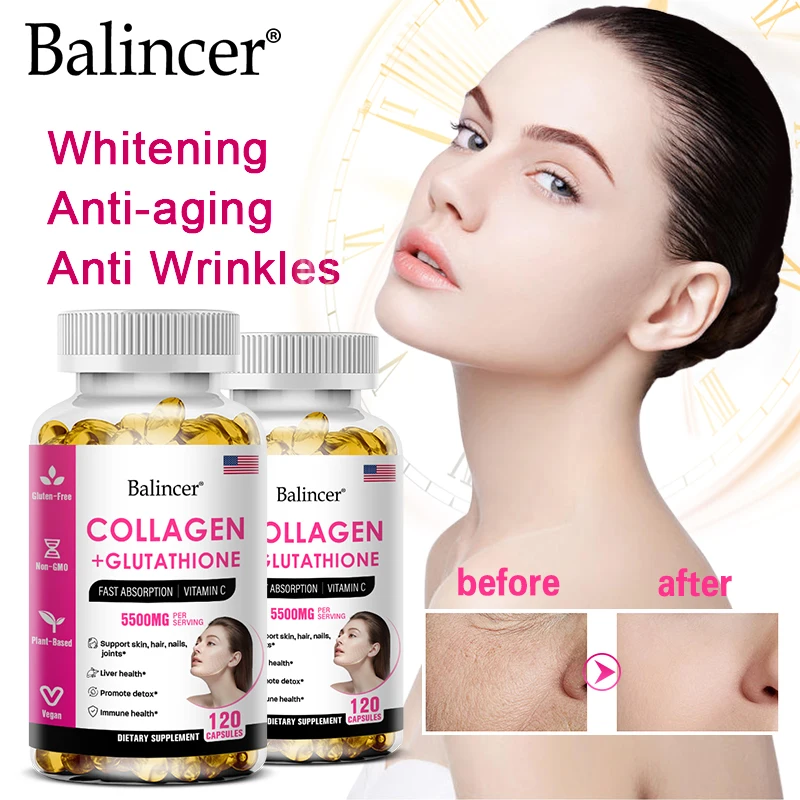 

Balincer Collagen and Glutathione Capsules Support Skin, Joint and Hair Nail Health Anti-Aging Nutritional Supplement