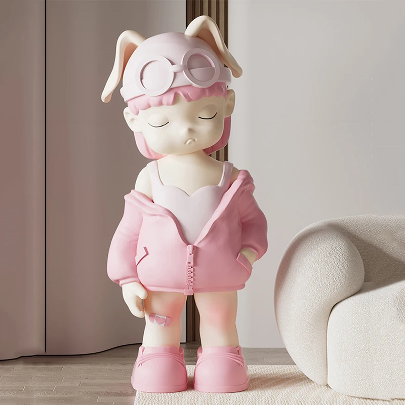 

Home Decor Sculptures Living Room Decorates Creative and Cute Rabbit Girl Floor Mounted Audio Accessories Nordic FRP Ornaments