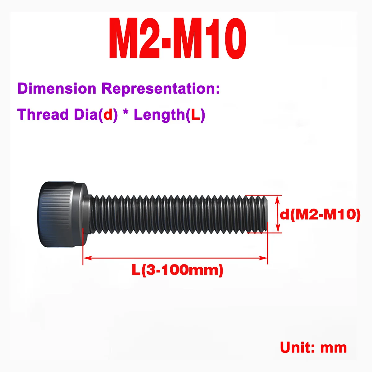 

Grade 12.9 High Strength Black Hexagon Socket Screw / Cylindrical Head Bolt M2M2.5M3