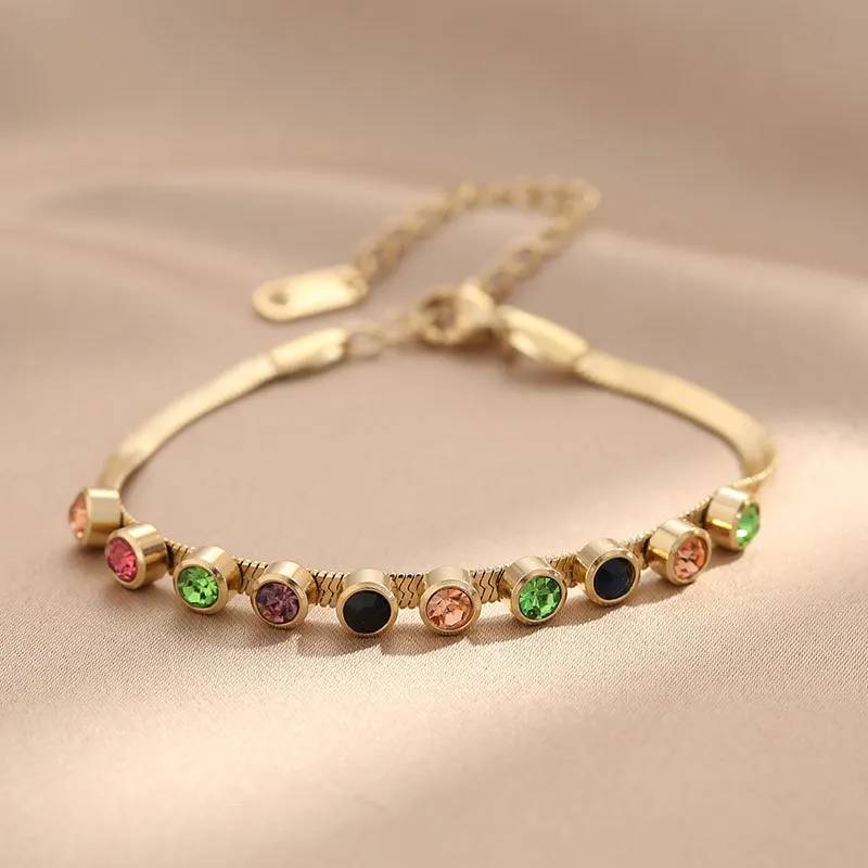 

2021 Light Luxury New Products Simple Retro Titanium Steel Colorful Zircon Bracelet Stainless Steel Niche Jewelry For Women