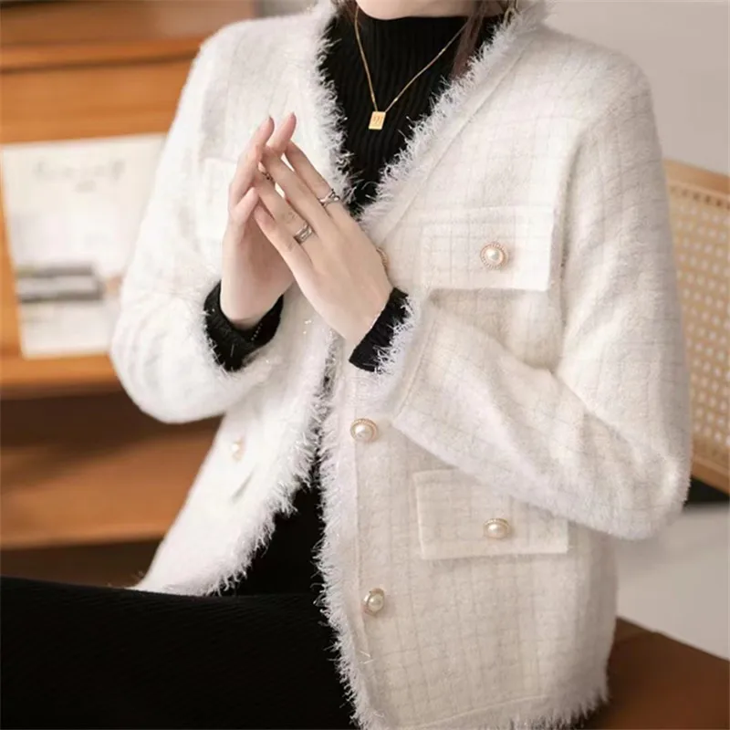 Женский вязаный кардиган UHYTGF куртка из искусственной норки и бархата