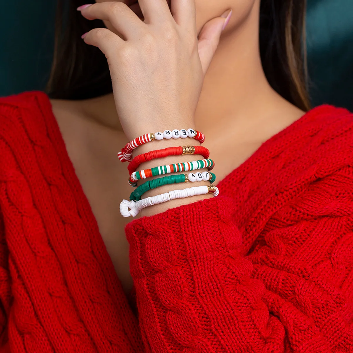 HIYONG Рождественский тканый мягкий керамический красочный браслет из бисера нишевые буквы эластичный Универсальный Детский женский браслет