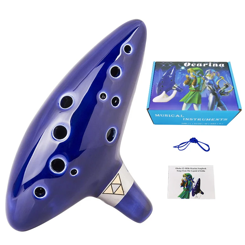 Instrumento musical de cerámica de Ocarina azul, instrumento musical con 12 agujeros, Alto C, leyenda de Ocarina, con libro de canciones