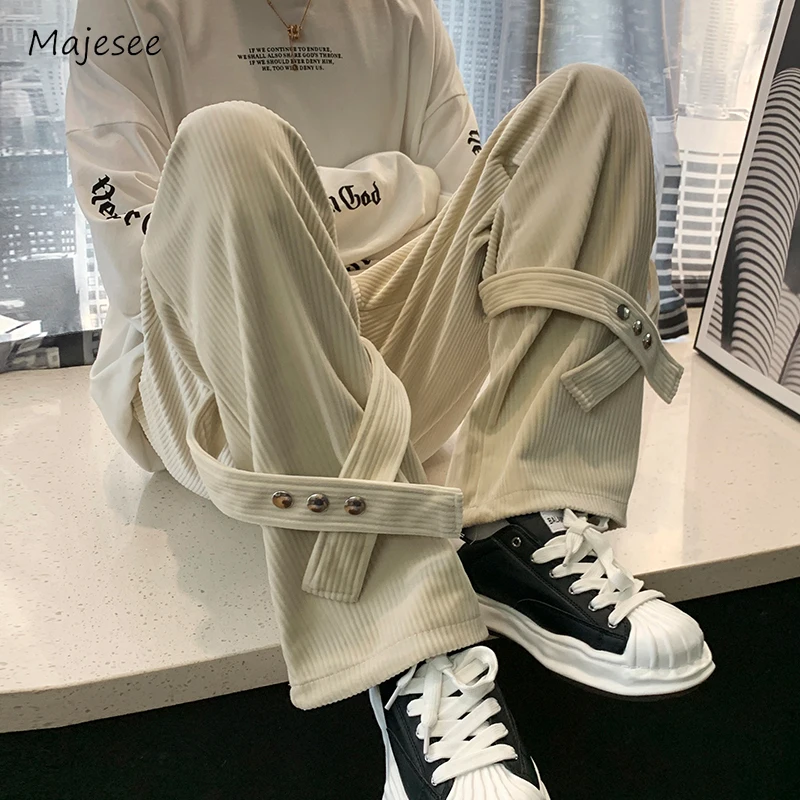 Брюки мужские прямые свободные уличная одежда повседневные плиссированные