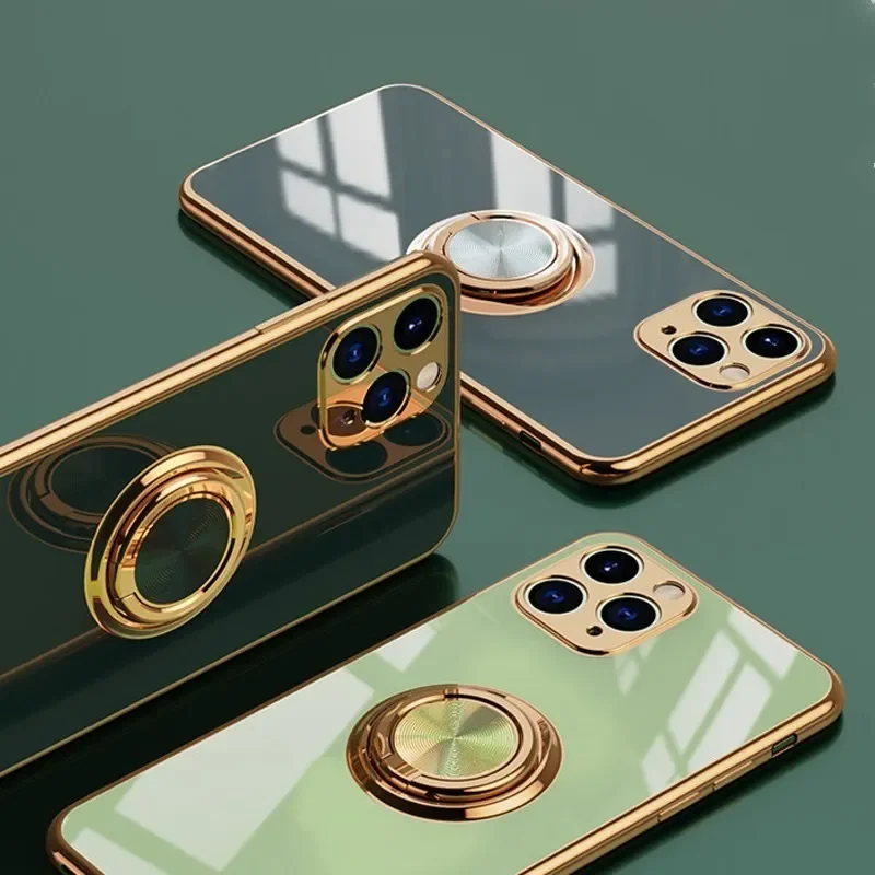 

Soft Plating Ring Holder Phone Case for Apple IPhone 13 12 11 Pro Max Xs Max Mini Xr X 11 10 7/8plus Magnetic Stand Cover