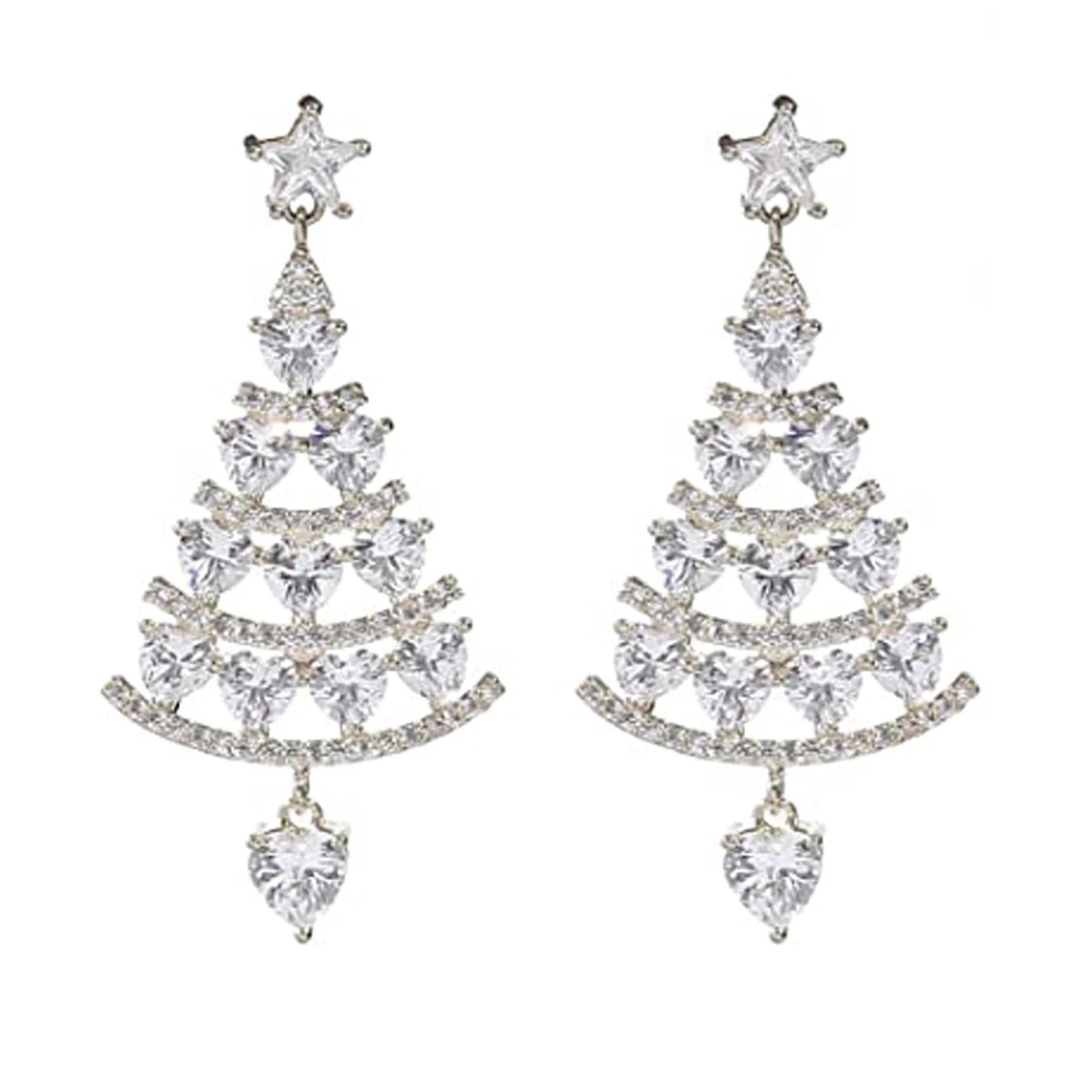 

Серьги в виде звезд и рождественской елки, блестящие циркониевые Висячие серьги, Рождественская бижутерия, подарок