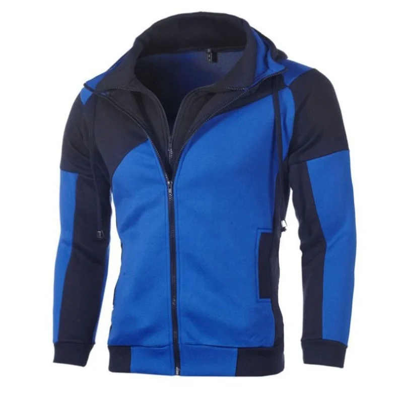 

Double Zipper Sweater Hooded Men's Sweater Stitching Zipper Coat Men's Sports Fleece Warm