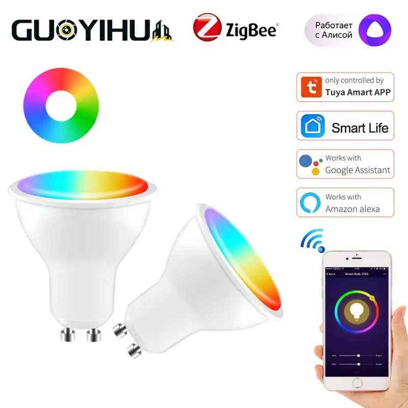 

Tuya Smart Bulb Zigbee GU10 Spotlight RGB+CW Dimmable LED Light Bulb Smart Home Support Alexa Google Home Yandex Alice Assistant
