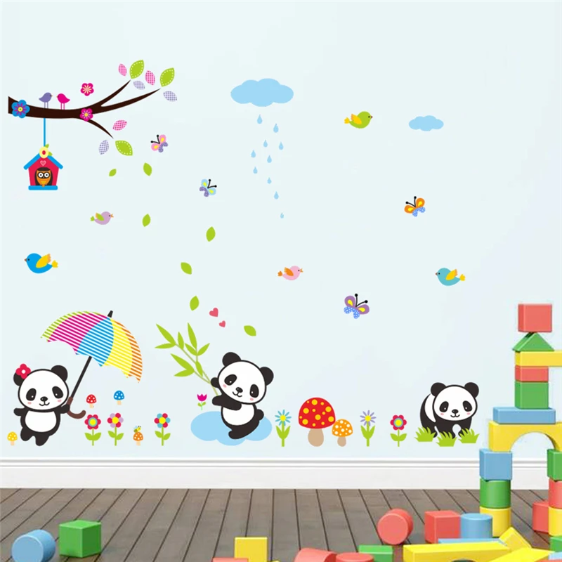 

Cute Naughty Pandas Wall Stickers For Kindergarten Kids Room Home Decorations Diy Cartoon Animal Mural Art Pvc Decal
