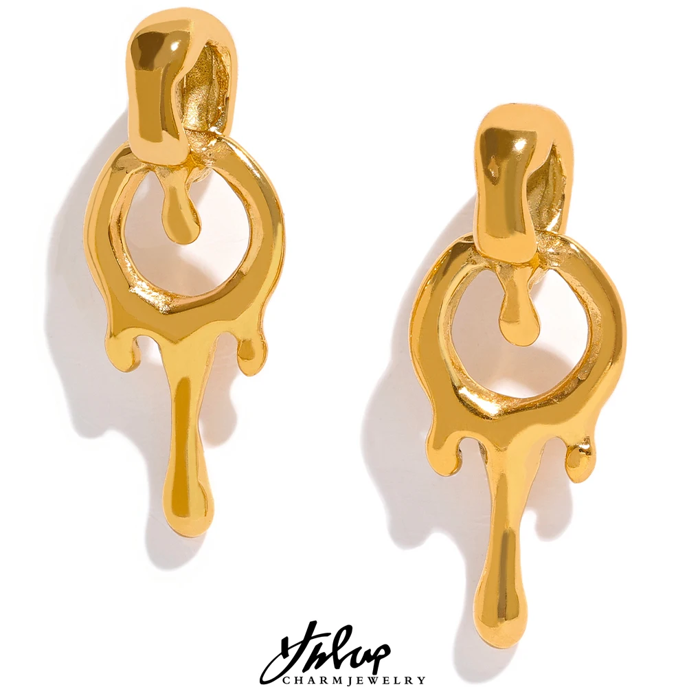 

Yhpup Creative Metal Texture Geometric Stainless Steel 18k Gold Color Chic Unusual Small Drop Earrings Jewelry Waterproof Gift